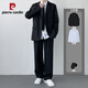 皮爾卡丹（pierre cardin）休閑西裝男套裝輕熟風(fēng)韓版潮流雅痞帥氣小西服外套針織 黑色西服+白襯衫 +帶 L