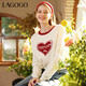 LAGOGO【100%棉】紅色愛(ài)心毛衣女拉谷谷春秋季新款女裝圓領(lǐng)針織衫 白紅(VH) L