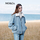 MO&Co.牛仔棉服土耳其棉夾棉羊羔毛翻領(lǐng)中性寬松夾克外套摩安珂 牛仔藍色 S 160