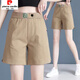 皮爾卡丹五分短褲女夏季薄2025新款高腰寬松顯瘦外穿百搭純棉休閑直筒熱褲 卡其色- S 建議/95斤以下