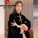 皮爾卡丹新中式黑色絲絨棉服外套女秋冬國風(fēng)唐裝盤(pán)扣加絨加厚保暖立領(lǐng) 黑拼粉雙面穿外套 (少量現貨) M 【建議100-115斤】