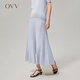 OVV【可機洗黃金羊毛】OVV秋冬熱賣女裝優雅休閑A字百褶羊毛半身裙 紫灰A6 M