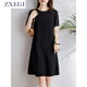 ZXEGI高檔新款真絲連衣裙女夏季清涼透氣百搭黑色小個(gè)子桑蠶絲中長(cháng)裙子 黑色 M