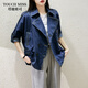 塔馳密司（touchmiss）2024新款韓版復古上衣女休閑時(shí)尚雙排扣寬松牛仔外套女 牛仔藍 S