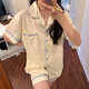 素織錦睡衣女士夏季2025新款高級(jí)月子服家居服女孕婦短袖睡衣套裝睡褲 彩波點(diǎn)睡衣 L 【適合100-120斤】