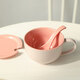 ezicok馬克杯陶瓷麥片杯燕麥杯牛奶杯家用大容量酸奶杯純色帶蓋帶勺杯子 西柚粉-早餐杯【帶蓋+陶瓷勺】
