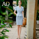 AD職業(yè)裝穿搭氣質(zhì)女神范套裝女時(shí)尚工作服中袖假兩件連衣裙工裝裙 短袖藍色連衣裙 S