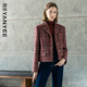 顏域綿羊毛西裝領(lǐng)毛呢大衣女士2024冬季紅色格子短款外套 紅格 M/38