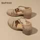 DAPHNE達芙妮涼鞋女包頭粗跟一字帶涼鞋2025夏季新款復古鏤空氣質(zhì)百搭 杏色（5.7CM) 37