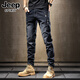JEEP SPIRIT牛仔褲男修身小腳潮牌男士秋冬新款高端韓版直筒休閑加絨長(cháng)褲子 606黑色 31