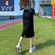 啄木鳥牛仔裙半身裙女春夏高腰后開叉a字23新款直筒港風(fēng)包臀裙子 004黑色 M建議98-108斤左右