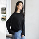 對白【空氣衫】輕薄微透感針織衫女2025秋新款長(cháng)袖罩衫馬海毛毛衣 靜謐黑 S