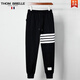 THOM BRIELLE湯姆TB四條杠白色運動(dòng)衛褲男潮ins春秋款純棉寬松男休閑束腳褲子 A329-8820-黑色 XL