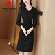 皮爾卡丹（pierre cardin）法式赫本風(fēng)連衣裙春秋季薄款女裝黑色感顯瘦長(cháng)袖收腰氣質(zhì)裙子針織 黑色 M