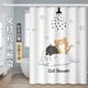 未來(lái)式浴室浴簾隔斷衛生間防霉套裝免打孔門(mén)簾子淋浴高檔防水布洗澡窗簾 花灑貓咪 套裝:簾150寬X180高+桿90-160