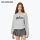 ANN ANDELMAN【鐘晨瑤同款】發(fā)泡印花斜領(lǐng)單肩衛衣女套頭露肩上衣 灰色 S