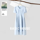 Basic House/百家好萊賽爾V領(lǐng)短袖連衣裙新款紐扣拼接設(shè)計(jì)長(zhǎng)裙子 藍(lán)色 XL （125-140斤）