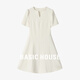 Basic House/百家好法式赫本風(fēng)小白裙子女夏新款V領(lǐng)中長(zhǎng)款連衣裙 白色 S