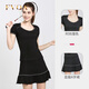 FVQA輕奢羽毛球服女短袖純色T恤網(wǎng)球服套裝黑色運動短裙夏季戶外 單件黑色上衣 S