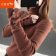 紅蜻蜓 針織衫女春季新款女裝高領(lǐng)打底衫女毛衣女內搭女士上衣 咖啡色長(cháng)袖 均碼 （適合80-145斤）