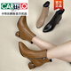 卡帝樂(lè)鱷魚(yú)（CARTELO）2025新款秋冬季尖頭高跟短靴軟皮女粗跟馬丁靴春秋單靴中跟真皮鞋 黑色 絨里(5公分) 38