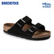 BIRKENSTOCK勃肯德國進口男女款牛皮絨面革軟底Arizona雙扣拖鞋 黑色窄版0951323 38