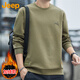 吉普（JEEP）衛(wèi)衣男春秋季圓領(lǐng)長袖T恤男士寬松休閑衣服男裝 軍綠加絨 L 