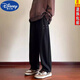 迪士尼（DISNEY）男童褲子春季直筒運動(dòng)長(cháng)褲2024新款春秋美式洋氣潮流休閑褲闊腿褲 百搭黑色【春秋潮款】 160