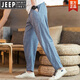 JEEP SPIRIT亞麻褲男中國風(fēng)棉麻寬松哈倫褲休閑褲夏薄款寬松麻布褲子 淺藍色 3XL _160斤-175斤