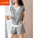 紅蜻蜓（RED DRAGONFLY）假兩件休閑套裝女2025夏季新款寬松舒適女士T恤短褲運動(dòng)兩件套 灰色 XL