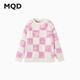 馬騎頓（MQD）MQD冬季女大童棋盤(pán)格休閑保暖套頭毛衣 粉紅格 160