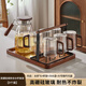 雅港雅港玻璃杯家用客廳耐高溫帶把手杯子辦公室喝水泡茶待客水杯套裝 木柄杯6只+杯架+大號托盤(pán)+水壺