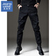 真維斯（Jeanswest）工裝休閑褲男秋季高端美式褲子男時(shí)尚大碼潮牌哈倫軍旅直筒束腳褲 黑色常規 XL