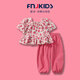 FNJ KIDS童裝女童套裝夏季新款洋氣小女孩碎花上衣甜美兒童兩件套潮 粉色 90 cm（建議身高80-90cm）
