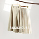 Basic House/百家好純色百褶裙褲女夏季新款小個(gè)子休閑闊腿七分褲 卡其 XL 120-130斤