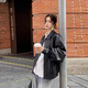 GARNUO美拉德皮衣外套女2025春秋新款小個(gè)子美式復(fù)古機(jī)車(chē)服棕色短款?yuàn)A克 黑色 S【80-105斤】