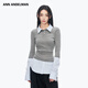 ANN ANDELMAN【明星同款】官方直營中長款拼接襯衫假兩件針織衫女 灰色 M