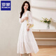 羅蒙（ROMON）白色真絲連衣裙女高級感2025新款夏季桑蠶絲精致蕾絲裙子 圖片色 XL