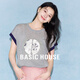 Basic House/百家好撞色提花刺繡針織衫24夏新款國風圓領短袖上衣 灰色 L 125-140斤