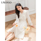 LAGOGO荷葉邊溫柔氣質(zhì)連衣裙女拉谷谷2025年春季新款泡泡袖A字裙 米色 L