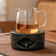 器酋溫茶爐玻璃花茶壺公道杯保溫加熱底座酒店餐廳陶瓷燭臺蠟燭煮茶器 黑陶山巒溫茶爐大號+潤雅公杯