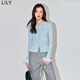 LILY春新款女裝氣質(zhì)別致可拆卸鴕鳥(niǎo)毛通勤修身毛針織衫打底衫 401藍色 XL