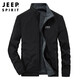 JEEP SPIRIT吉普外套男春秋季夾克男士兩面穿立領休閑運動男裝上衣  黑色 4XL