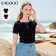 LAGOGO酒紅色蝴蝶結短款T恤女拉谷谷夏季新款修身簡(jiǎn)約短袖上衣 黑色(W1) S