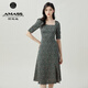 阿瑪施（AMASS）女裝新款復(fù)古開(kāi)叉方領(lǐng)中袖中長(zhǎng)款高腰A字連衣裙5500406 小碎花 M(3碼)