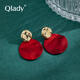Qlady紅色耳環(huán)女2024新款復(fù)古港風(fēng)高級感銀針耳釘女圈圈氣質(zhì)耳飾 禮物
