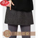 浪莎（LangSha）毛呢小屁簾疊穿內搭格子半身裙女秋冬打底神器鯊魚(yú)褲遮屁股假下擺 黑色格:毛呢:(平腳款) L:建議100-115斤