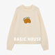 Basic House/百家好橘子刺繡圓領(lǐng)毛衣插肩袖套頭加厚針織上衣秋冬 米白色 L