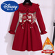迪士尼女童加絨連衣裙冬季2024新款兒童中國風(fēng)拜年服大童女孩新年公主裙 紅色娃娃領(lǐng)裙 加.絨【質(zhì)感面料】 150