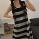 另約韓版ins風(fēng)睡裙女夏季簡(jiǎn)約條紋無(wú)袖吊帶背心睡衣連衣裙夏天家居服 C317 黑灰條紋 L